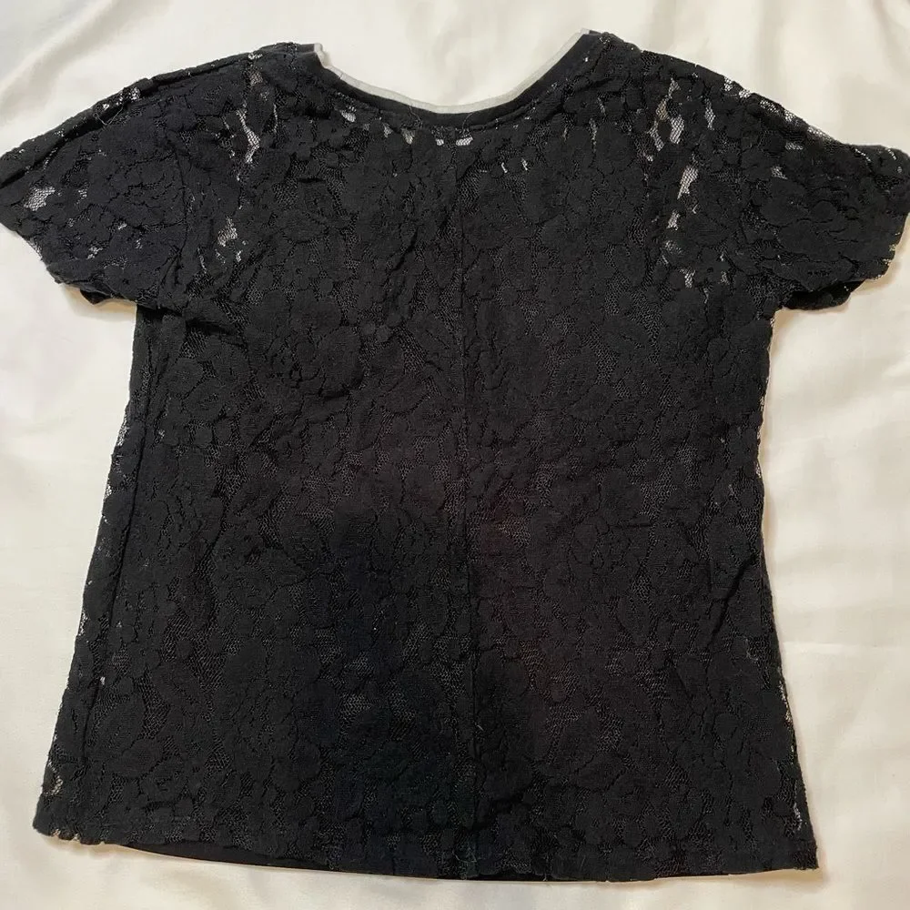 Girls Justice size 10 black lace pink butterfly shirt